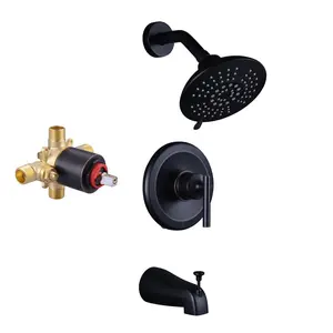 WOWOW Bronze Shower Tub Faucet Set: Single Handle Bathroom Shower Trim Kit with 6-Inch Rain Shower Head and Tub Spout, Oil Rubbed Bronze Shower Combo Wall Mount (Valve Included)