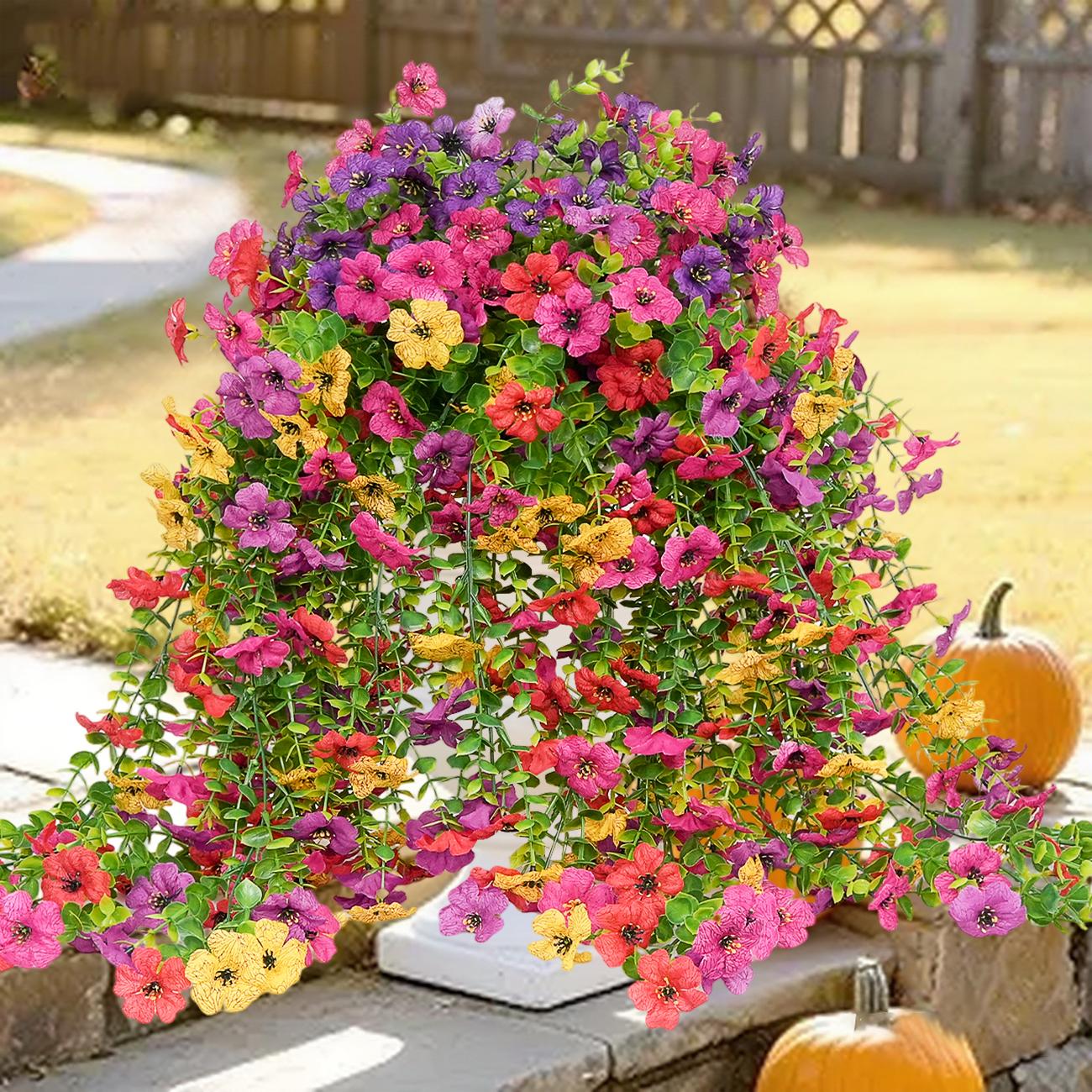 8 PCS Faux Silk Daisy with Eucalyptus Leaves, Artificial Fake Hanging Flowers Plants for Outdoor Autumn Decoration,UV Resistant Look Real Long Trailing Vines for Outside Home Indoor Planter Porch Patio Balcony Yard Decor