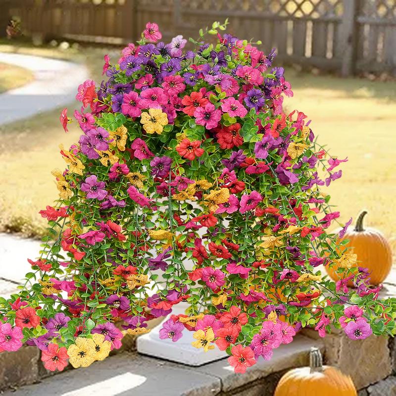 8 PCS Faux Silk Daisy with Eucalyptus Leaves, Artificial Fake Hanging Flowers Plants for Outdoor Autumn Decoration,UV Resistant Look Real Long Trailing Vines for Outside Home Indoor Planter Porch Patio Balcony Yard Decor