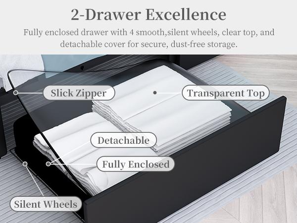 Sibeds Queen Size Bed Frame with Storage Shelf, Storage Drawers and LED Lights, Upholstered Platform Bed with Adjustable Headboard and PU Velvet, No Box Spring Needed, Noise-Free, Easy Assembly