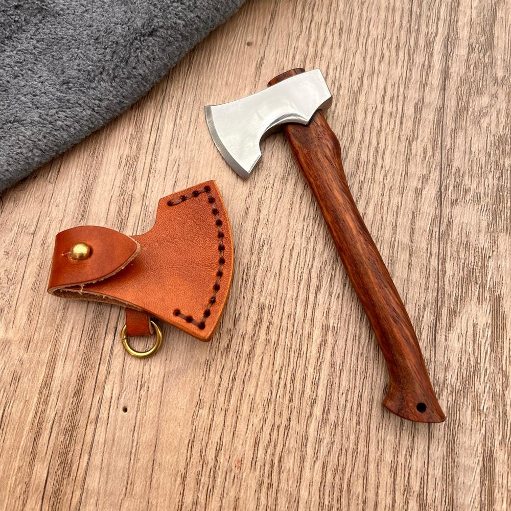 Mini axe with leather sheath, suitable for waist and neck hanging, multifunctional EDC tool for unboxing and opening letters