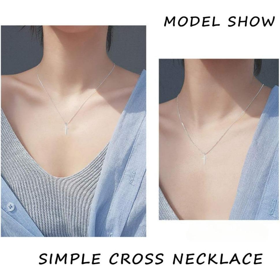 MILACOLATO 925 Sterling Silver Tiny Cross Pendant Necklace for Women Men Simple Cross Necklace Box Chain 16'' Dainty Jewelry Gift