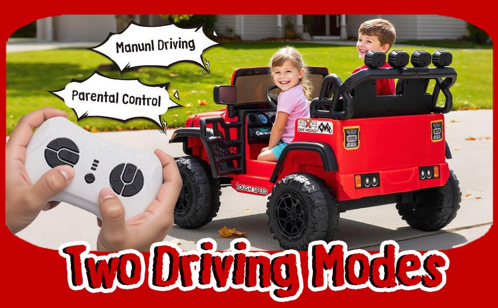 Small Town Kid 24V400W Two-Seater Kids Ride On Electric Truck Car with Parents Control 20in Wide Seat Four-Wheel Suspension Cool LED Lights Bluetooth Music USB MP3 Speeds 1.86-4.35MPH for Kids Aged 3-8