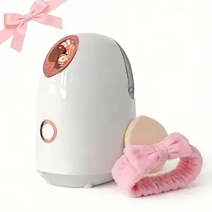 Nano Ionic Facial Steamer with Bonus Headband & Powder Puff, 200ml Large Tank Home Spa for Deep Pore Cleaning, Dry Burn Protection - Perfect Valentine's Day Gift