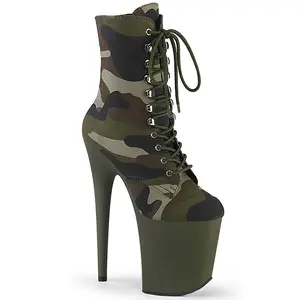 Pleaser 1020CAMO Women's Lace-Up Detail Camouflage Print Ankle Boots, All Seasons Platform Footwear
