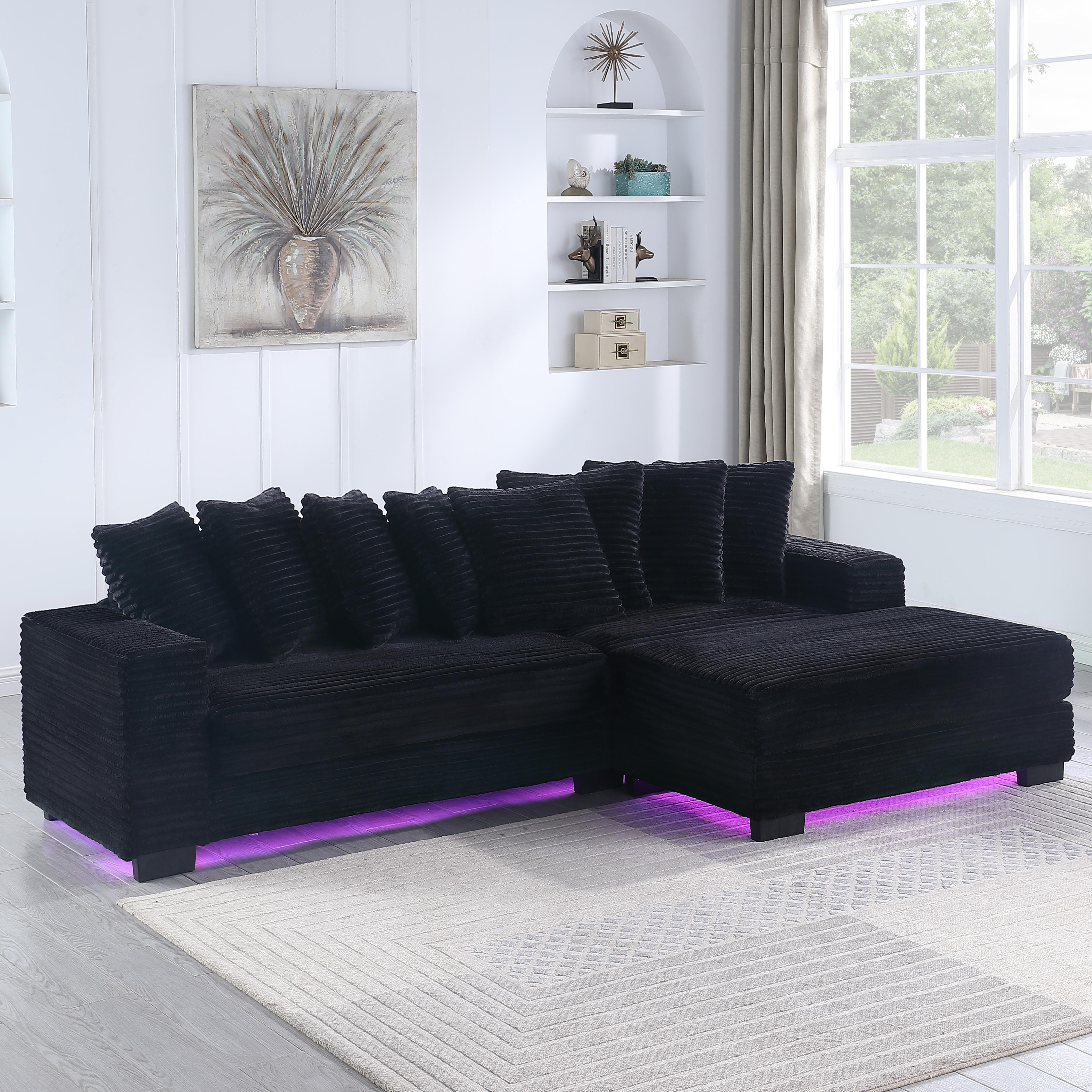 【Sub 3 packages】Nicceae 110" LED Lighted L-Shaped Sleeper Sectional Sofa – Modern Modular Design, Adjustable Footrests, 8 Throw Pillows, , Easy Assembly, Ideal for Living Room, Bedroom, Apartment, Hotel L-Shaped Corduroy Sofa with Pillows cob  couch