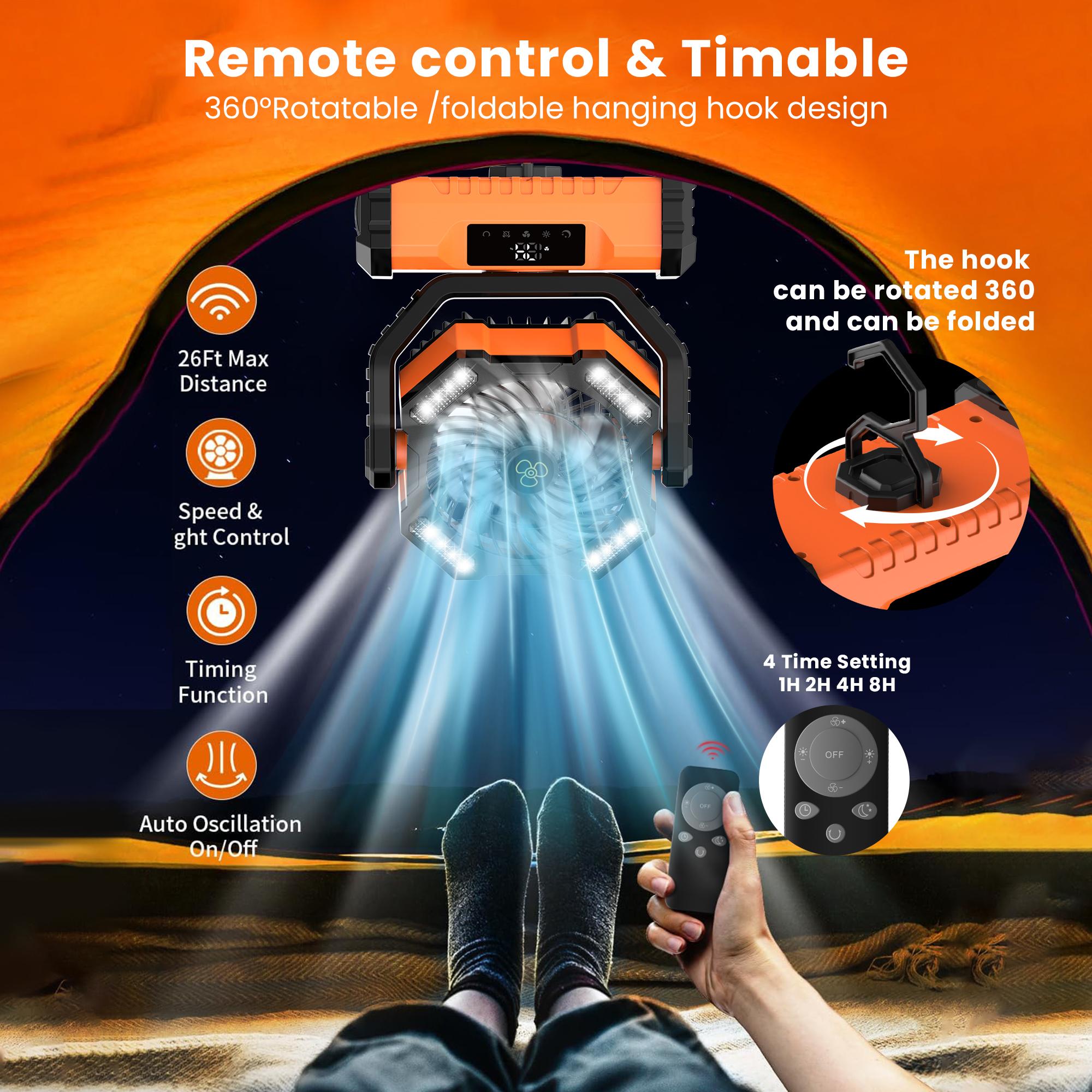 Featwell Portable Camping Fan Rechargeable 20000mAh Battery Operated with LED Lantern 5 Wind Speeds 4 Timer Modes Ideal for Picnics Fishing RVs Workplaces Power Outages Hurricanes Featwell Portable Camping Fan Rechargeable 20000mAh Battery Operated with LED Lantern 5 Wind Speeds 4 Timer Modes Ideal for Picnics Fishing RVs Workplaces Power Outages Hurricanes