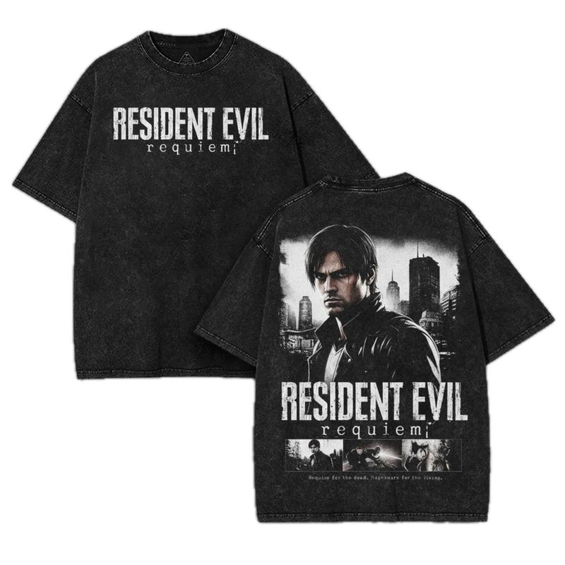 Resident Evil Requiem - Leon S Kennedy RE9 horror Game Washed Tshirt 2 ...