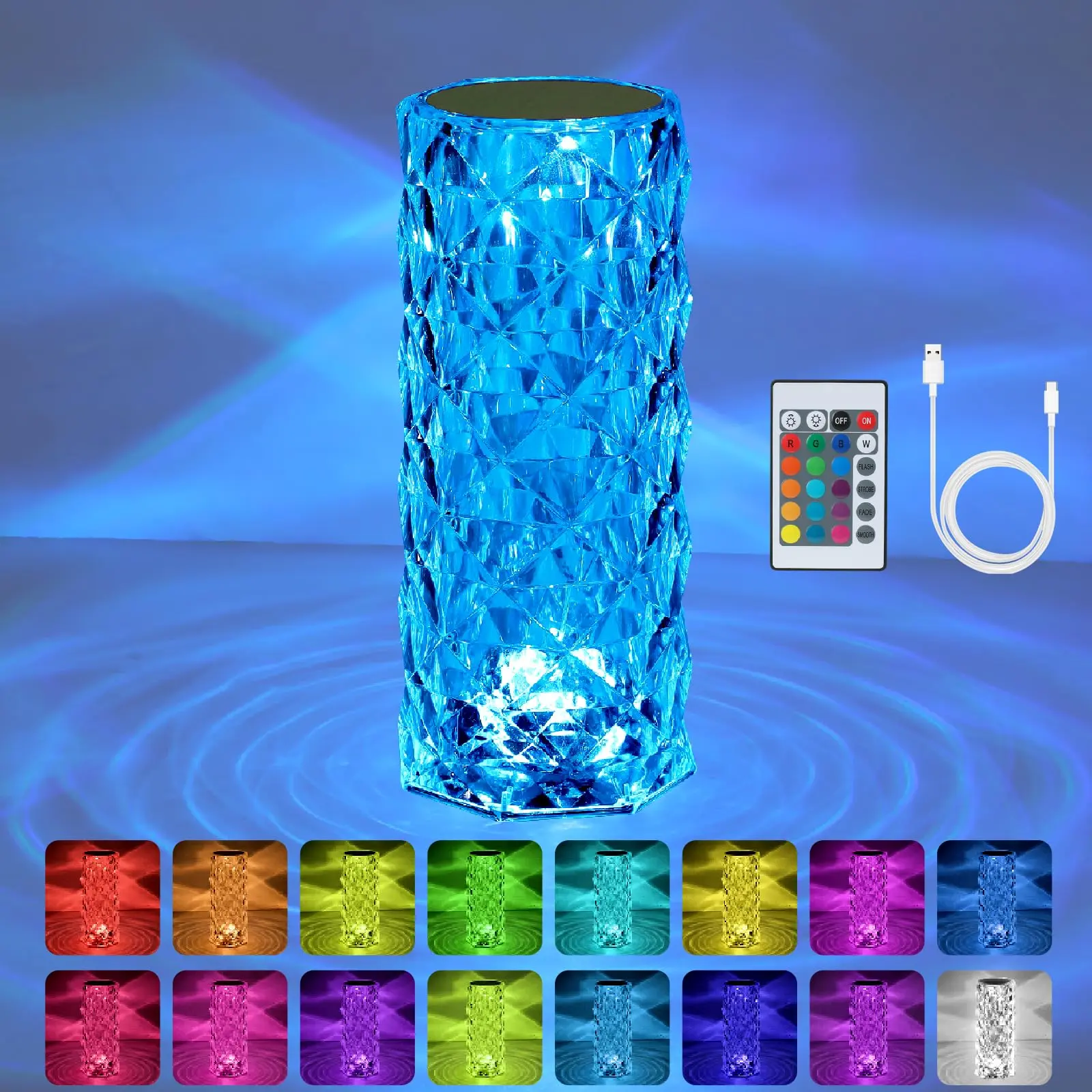 Viral Rose Wave Crystal Table Lamp - 16 RGB Color Changing Light, Touch & Remote, USB Rechargeable, Romantic Ambient Light for Couple Dinner Date, Bedroom - Perfect Valentine's Gift for Her