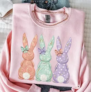 Easter bunnies sweatshirt, bunny and coquette bow Shirt Unisex, perfect spring sweater for women, Cute Gift For Her/him