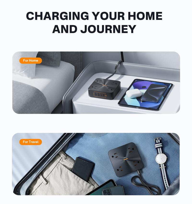 TESSAN Flat Plug Surge Protector Power Strip, 30W Fast Charging Station, 5FT Flat Extension Cord with 4 Outlets & 4 USB C, Wall Mount Compact Desk Charging Station For Office, Dorm, Home Essentials