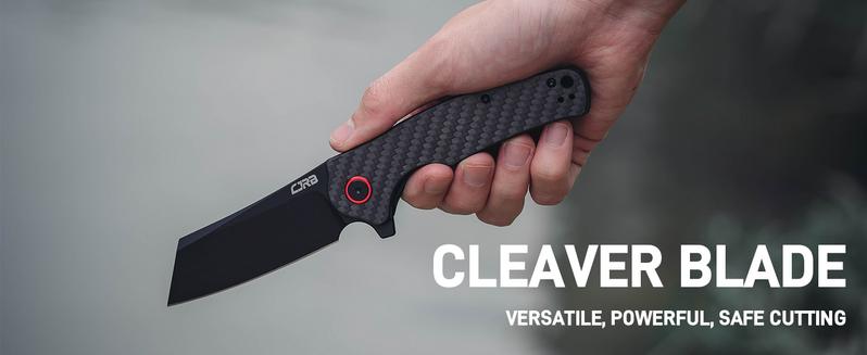 CJRB CRAG Tool Knife J1904 with AR-RPM9 Steel and Black PVD Blade Carbon Fiber Handle, Camping Folding Knives for Outdoor, Everyday Carry and FathersDayGift