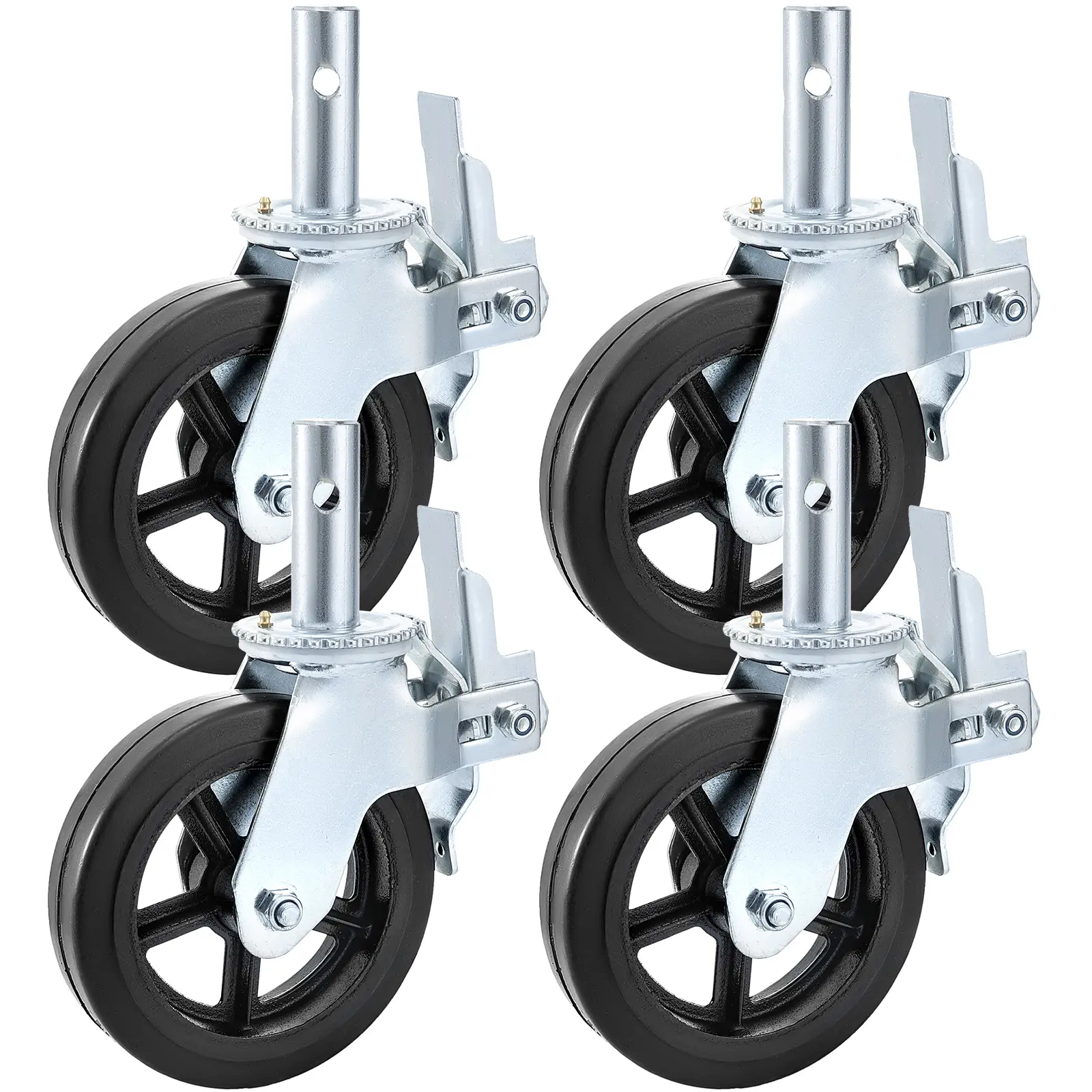 【Summerfinds】4 Pack 8" x 2" Heavy Duty Scaffolding Rubber Swivel Caster With Dual Locking 1100LBS Capacity Per Wheel
