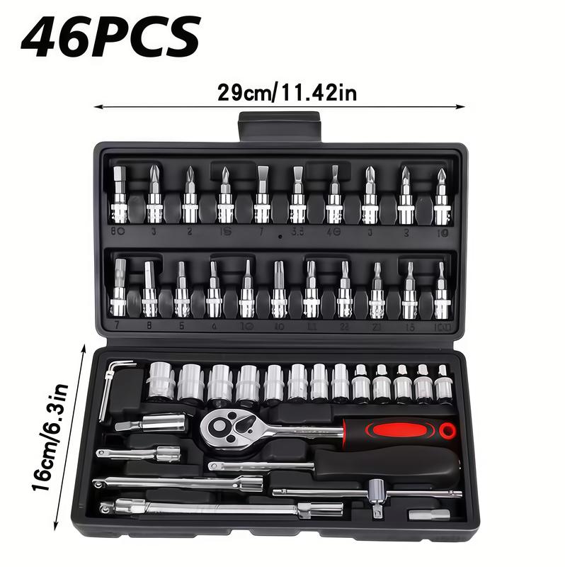 46 PCS Household Car Maintenance Tool Set - Ratchet Torque Wrench and Screwdriver Toolbox, Motorcycle Tire and Hub Maintenance Kit, Portable Bicycle Maintenance Socket Wrench