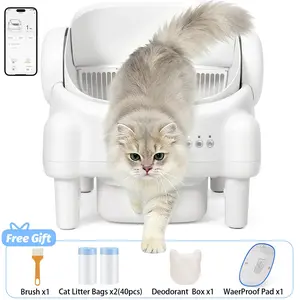 ECORUI Self Cleaning Litter Box Open Top Automatic with App Control for Multiple Cats Safety Sensors Protection Cream White 16.5"x16.5" Entrance 10.5L Compartment