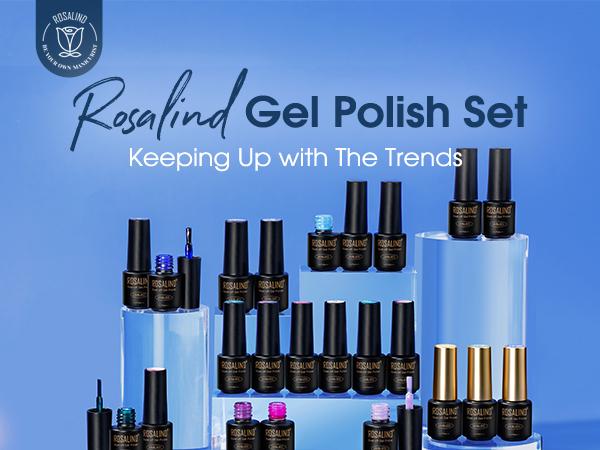 ROSALIND 23Pcs Mini Gel Nail Polish Set - 20Colors Trendy Bright Gel Polish with Base Coat Glitter Glossy Matte Top Coat for All Seasons Beauty Nail Supplies Girl Cute Gifts Requires UV