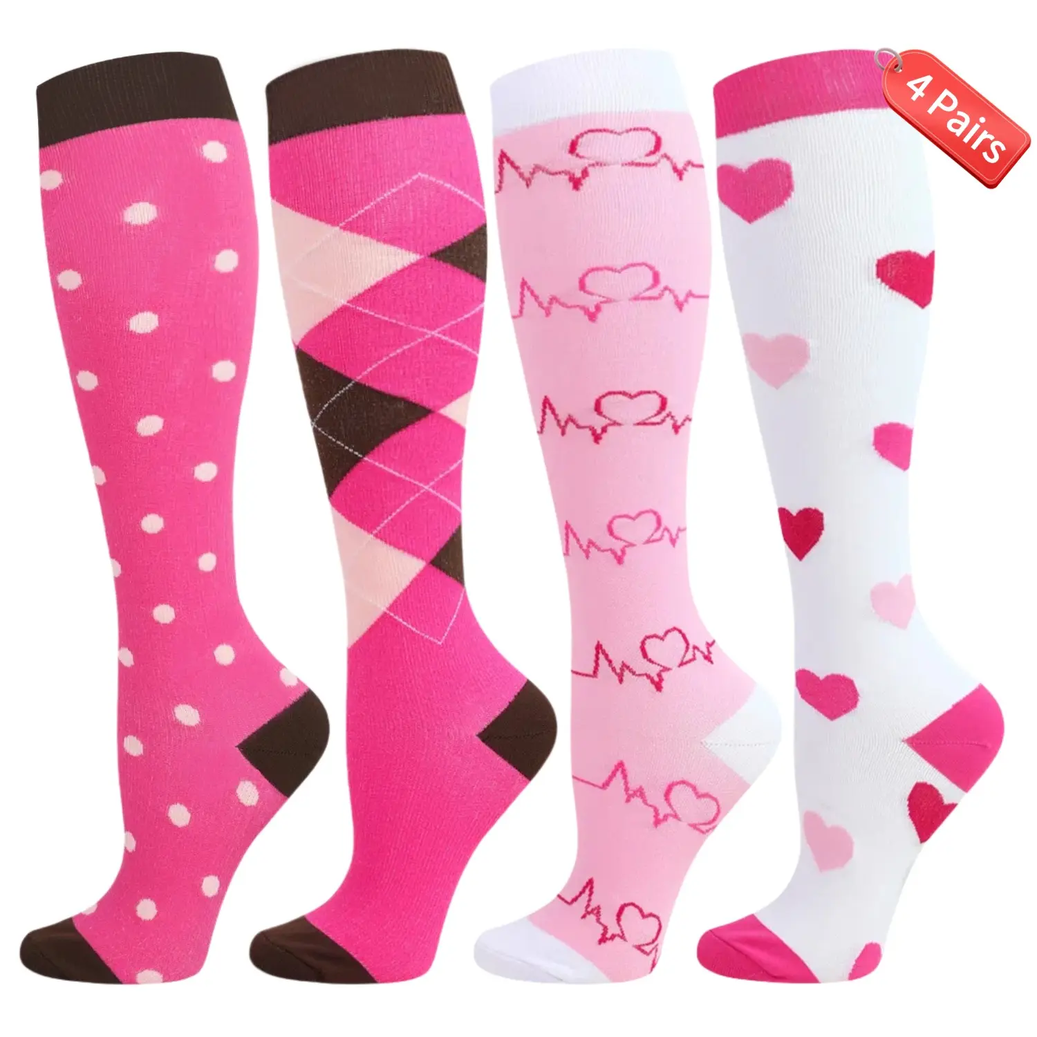 Isunie 4 Pairs Compression Socks for Men & Women, 15-20 mmHg Graduated Compression, Breathable All-Day Support & Everyday Comfort for Nurses, Workers, Travelers & Runners, Live Exclusive