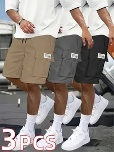Men’s 3-piece shorts set: casual loose-fit shorts; a perfect choice; work shorts with large pockets; summer knee-length (biker) shorts—trendy straight-leg casual biker shorts; men’s basketball shorts