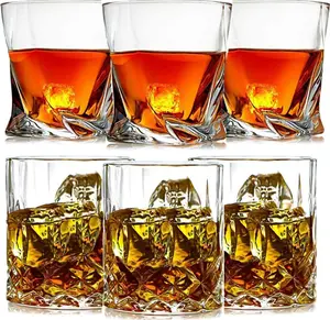 Classic Twisted Whiskey Glasses Set of 6 - High-Quality Lead-Free Glass with Thick-Walled Construction for Stability and Clarity - Drinkware