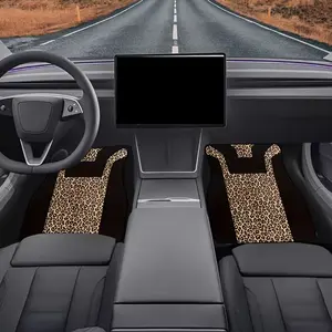 4-piece leopard-pattern rubber car floor mats - universal fit, non-slip, easy to clean - comfortable and durable, suitable for all vehicle models anti-slip tech weather rhinestone diamond seat rear lover pet pink liner trunk print Skull Absorbent Cab