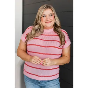 Echoes Of Forever Striped Knit Top- Pink & Orange