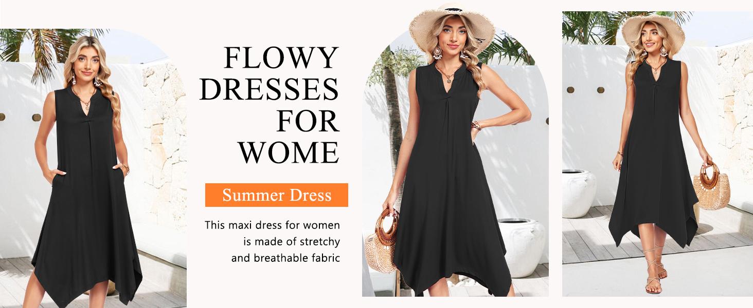 AUSELILY Summer Dresses for Women 2026 Casual Sleeveless Sundress Asymmetrical Hem Tank Midi Dress with Pockets SpringStatements