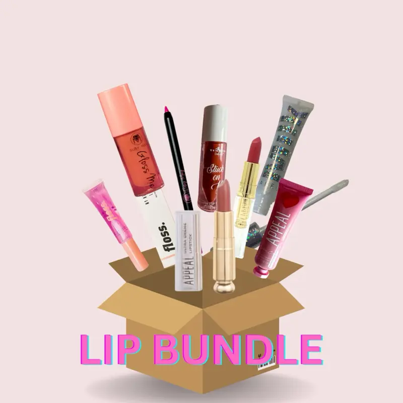 Lippie Bundle Grab Bag Lip Kit Set - Ships from California, Includes Glowy Lip Gloss, Assorted Lipstick Shades, Cosmetic Variants, Standard to Large Sizes