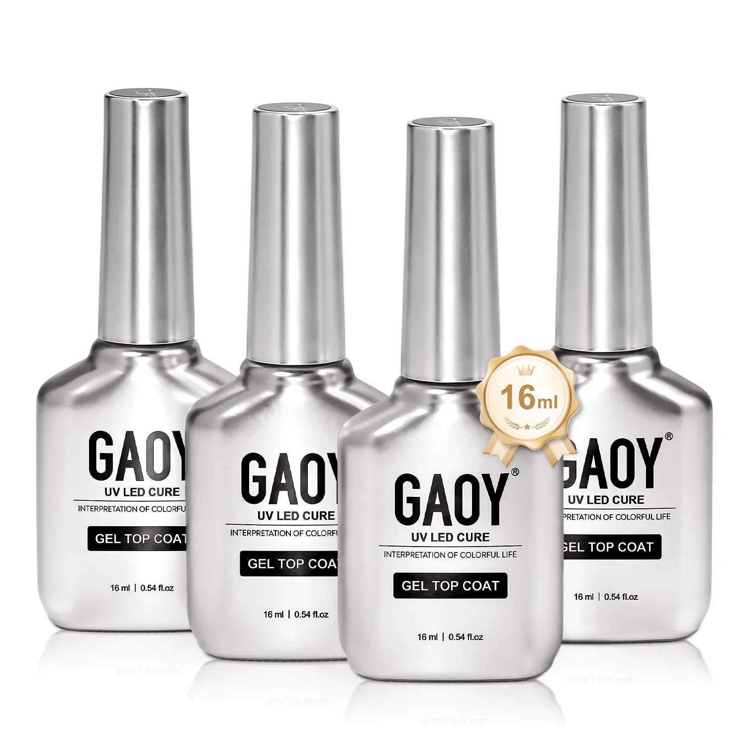 GAOY 4 Pcs 16ml No Wipe Gel Top Coat, Glassy Clear Top Coat, High Gloss Finish for UV Light Cure Gel Nail Polish