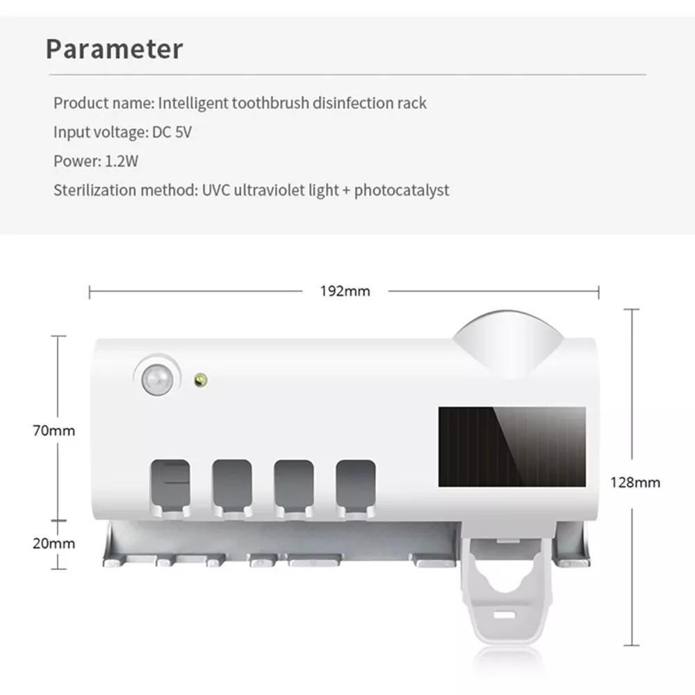 UV Toothbrush Sanitizer Wall Mount, 4-Slot Toothbrush Holder with Automatic Toothpaste Dispenser, No-Drill Installation, IPX5 Waterproof  Organizer for Electric & Manual Toothbrushes, Family Size