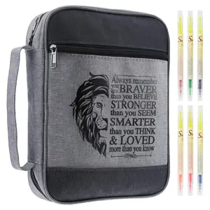 Bible Cover for Mens Bible Case with 6 highlighters Lightweight Nylon Carrying Bag Multifunction Church Study Book Carrier with Handle Christian Gifts