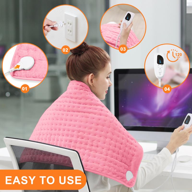 Pink Heating pad, 33  x 17 inches, 24  x 12 inches, with 6 temperature levels and 4 time settings, portable, heated back, neck, shoulders, and legs, machine washable, perfect holiday gift for men and women, Christmas gift