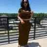 USBOUTIQUE CHIC Women's Stretchy Comfortable Two Piece Outfit Short Sleeve Crop Top & High Waist Bodycon Maxi Skirt Casual Everyday Curvy-Friendly