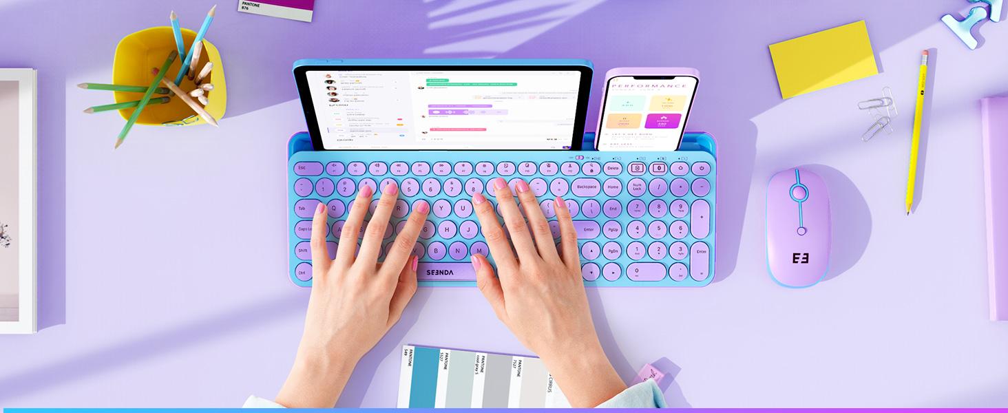 Seenda Bluetooth Keyboard and Mouse for iPad, CTU-301 Multi-Device Bluetooth + 2.4G Wireless Keyboard Mouse with Tablet Holder for MacBook/Windows Computer, iOS/Andriod Tablet Phone