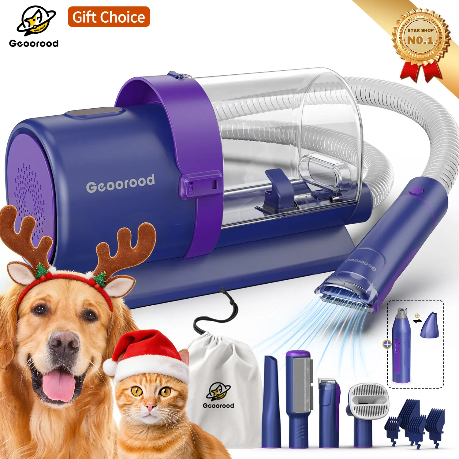 【Geoorood】Dog Grooming Vacuum Kit, Pet Grooming Vacuum with Clipper Nail Grinder, 2.5L Dust Cup Dog deshedding Vacuum Brush with 4-6 Pet Grooming Tools for Shedding Pet Hair, Home Cleaning, Proven Grooming Tool #DealsforYouDays #SummerWins