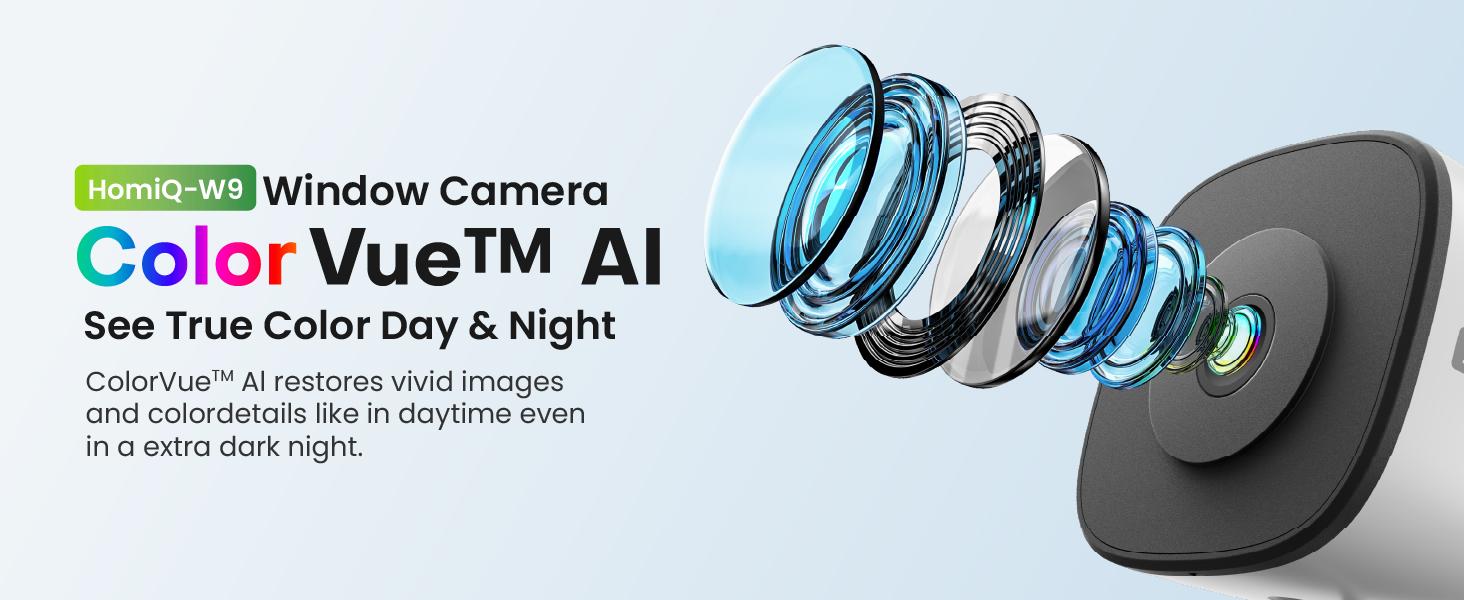 HomiQ Life Window Security Camera 3MP 2K, Indoor WiFi Cameras 2.4GHz/5GHz with Colorvue AI Color Night Vision, Motion & Person Detection with Auto-Focus , Easy Installation, 24/7 Recording Works with Alexa & Google Home