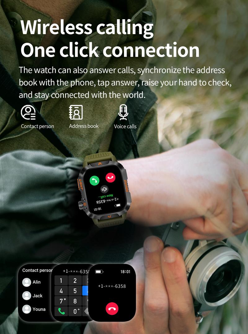 New Smart Outdoor Watch with Call Answering Dialing 100 Sports Modes 600mAh Battery LED Light Weather Tracker Pedometer Fitness Tracker for Android iOS Phones Gift for Men Women