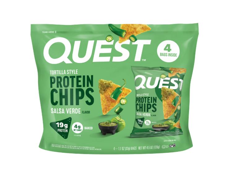 Quest Tortilla Style Protein Chips, Salsa Verde Flavored, Baked, 1.1oz, 4 Bags