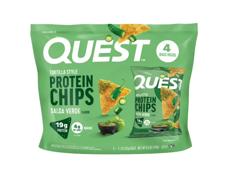 Quest Tortilla Style Protein Chips, Salsa Verde Flavored, Baked, 1.1oz, 4 Bags