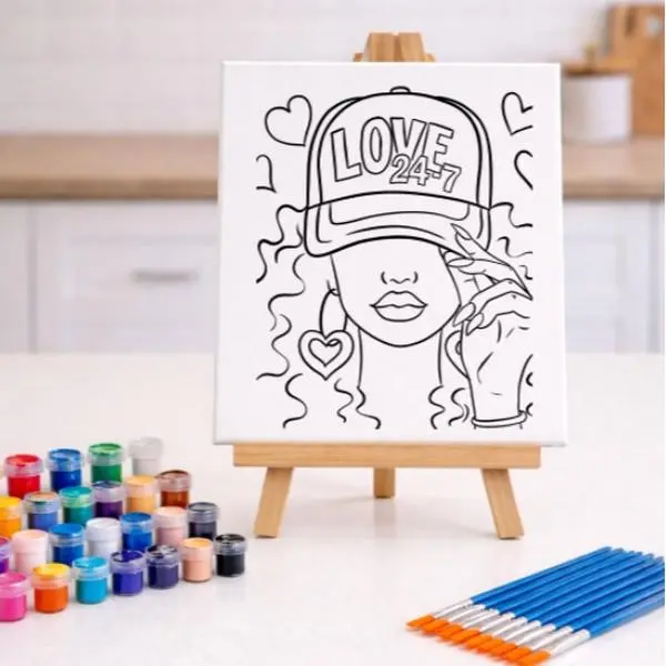 Canvas Paint & Sip Valentines | DTF Transfer Option - Press & Paint Outline - Make Your Own