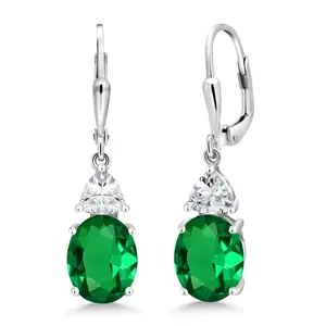 Gem Stone King 4-6 Cttw Leverback Drop Dangle Earrings For Women | Gemstone Birthstone | 925 Sterling Silver | Oval 10X8MM | Trillion 5MM | Gift for Her Wife Mom