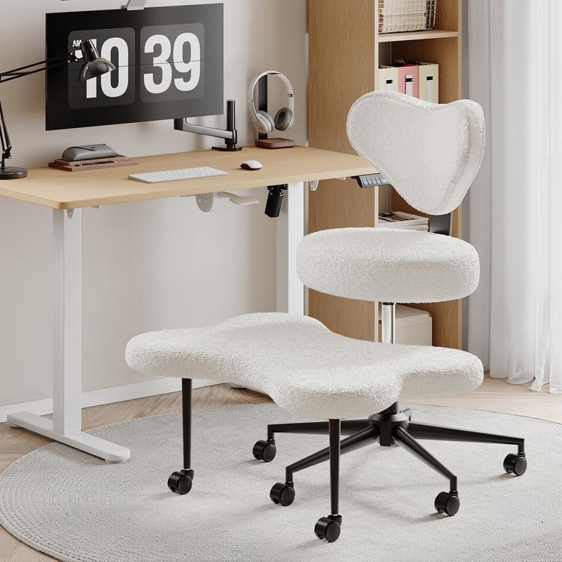 【Deal】Nost & Host Ergonomic Cross Legged Chair, 360° Swivel Meditation Chair with Wheels, Height Adjustable Seat for ADHD, Strong Lumbar Support, Chic Home Office Furniture