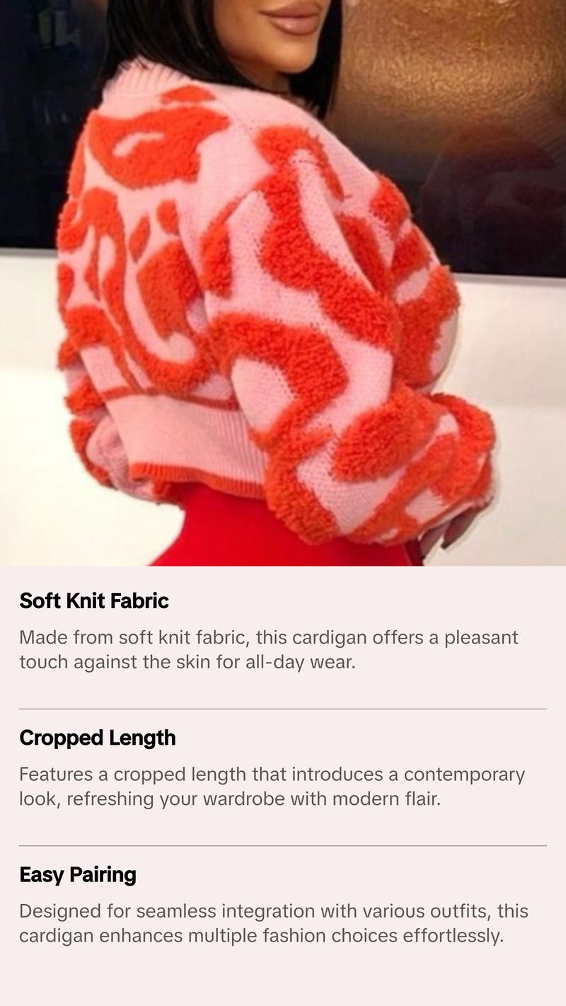 Pink Knit Cardigan - Cropped Design, Soft Knit Fabric, Versatile Style for Women - Knitwear, Womenswear Elegance Outfit