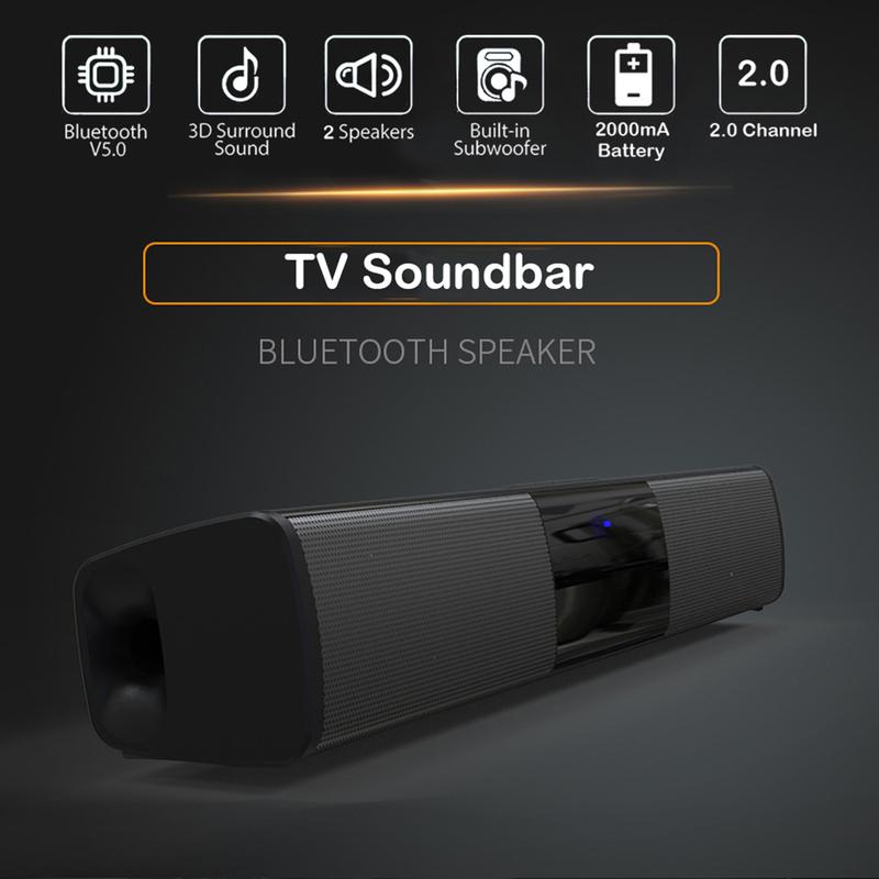 Bluetooth Soundbar Speaker For Smart TV laptop Home Theater Wireless Surround Sound Bar Stereo Rechargeable USB FM AUX TF BT Input Mode