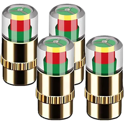 Car Tire Pressure Monitor Valve Cap Kit (4 or 8 Pcs) - Father's Day Gift, 2.4Bar/36 PSI Pressure Gauge Indicator, 3-Color Visual System, Chromed Metal Cap Cover, Fits Standard Valves, Most Cars/Trucks/Bikes & Moto, Prevents Under-Inflation Damage (Gold)