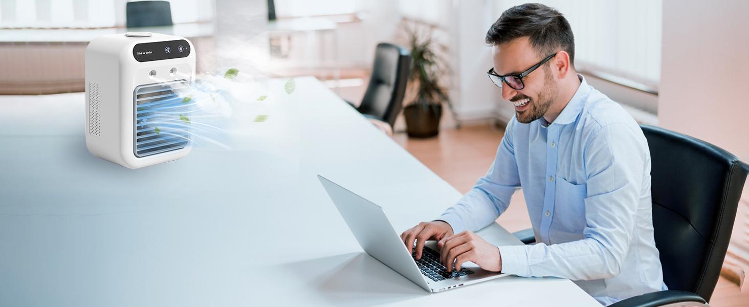 3-in-1 Portable Air Conditioner – 2-Speed Mist Fan with 1800mAh Battery | Mini Air Cooler for Travel, Office & Home Portable Comfort, Quiet Operation