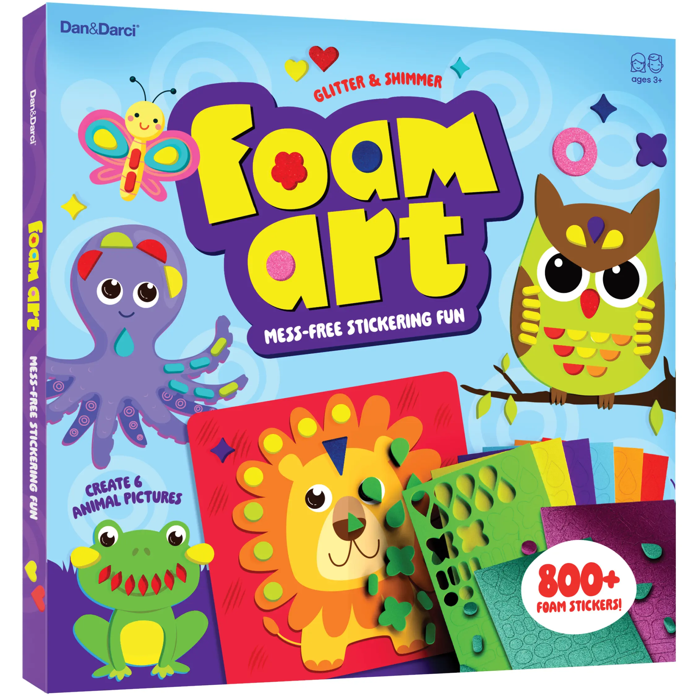 Dan&Darci Character-Based Animal Foam Sticker Art Kit - DIY Scrapbooking Set with 6 Animal Boards, 800 Glitter Shimmer Stickers, No-Mess Creativity Toy for Kids That Encourages Creative Play & Artistic Expression