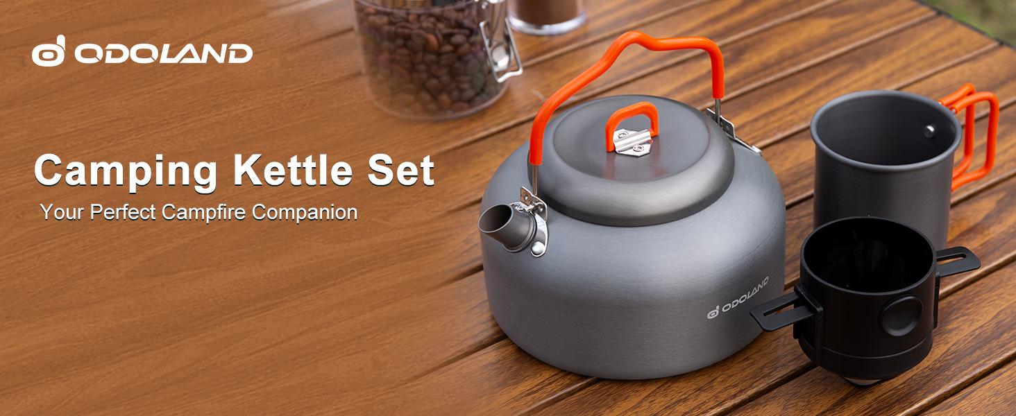 Odoland Camping Coffee Pot Camping Coffee Makers, 1.2L Camping Kettle with Camping Mug and Camp Coffee Filter of Camp Cookware for Hiking Backpacking and Picnic