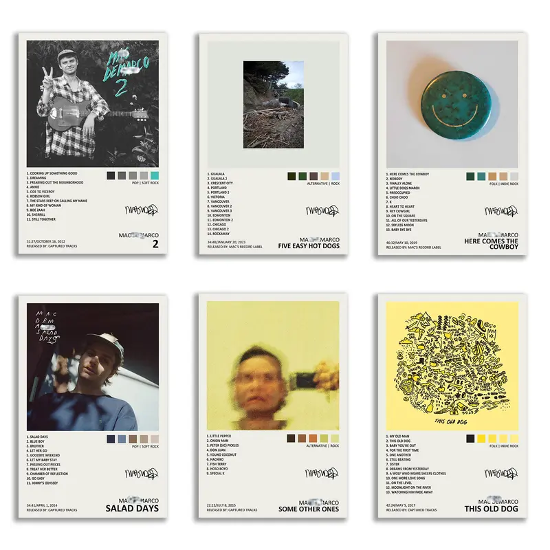 Mac Poster Demarco Music Album Cover Signed Limited Canvas Poster Set of 6 Unframed 8inx12in 20x30cm Artwork for Wall Decor