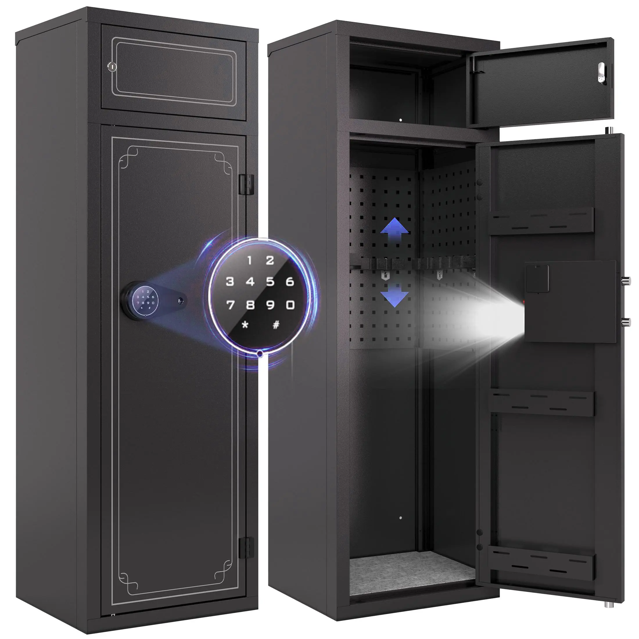 KAER 12-15 Capacity Anti-Theft Digital Safe Box - Large Office & Home Furniture Cabinet, Unassembled with Removable Shelves, Dedicated Lockbox, LED Lights, Gun Safe Compatibility & Included Batteries