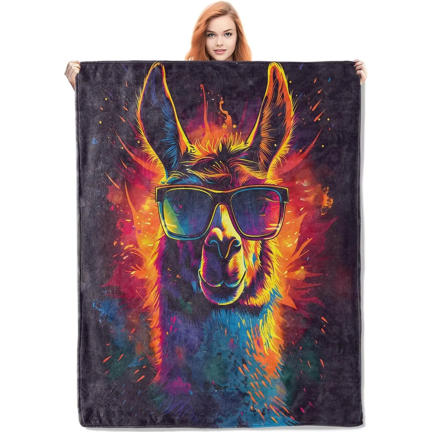 Colorful Llama Throw Blanket 50x60, Funky Animal Design Blankets for Room Home Decor, Soft Throws, Cool Llama Gifts for Women